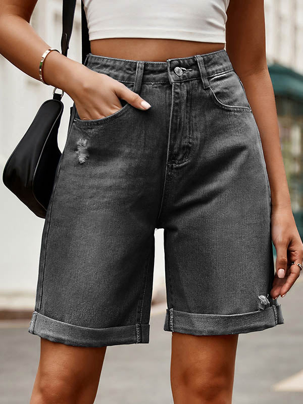 High Waisted Loose Buttoned Pockets Jean Pants Bottoms Shorts Bottoms