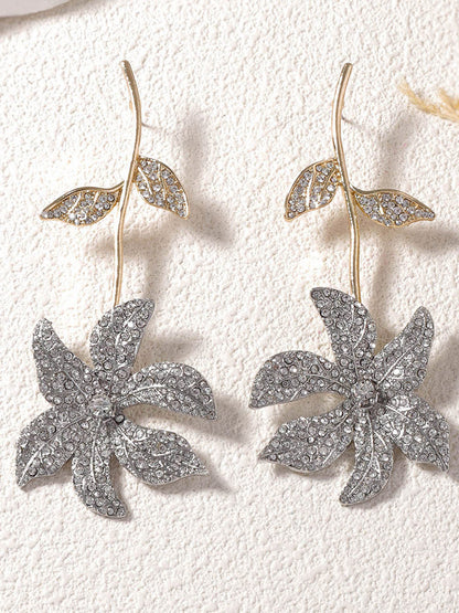 Flower Shape Rhine Stones Shiny Earrings Accessories