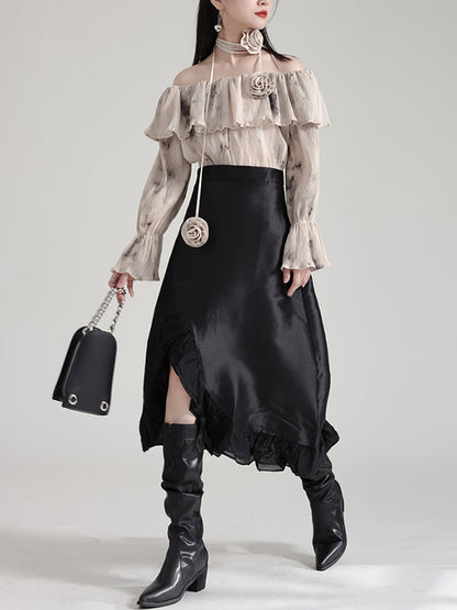 High Waisted Asymmetric Ruffled Solid Color Split-Joint Skirts Bottoms