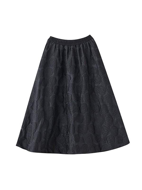 A-Line Loose Asymmetric Elasticity Jacquard Solid Color Skirts Bottoms