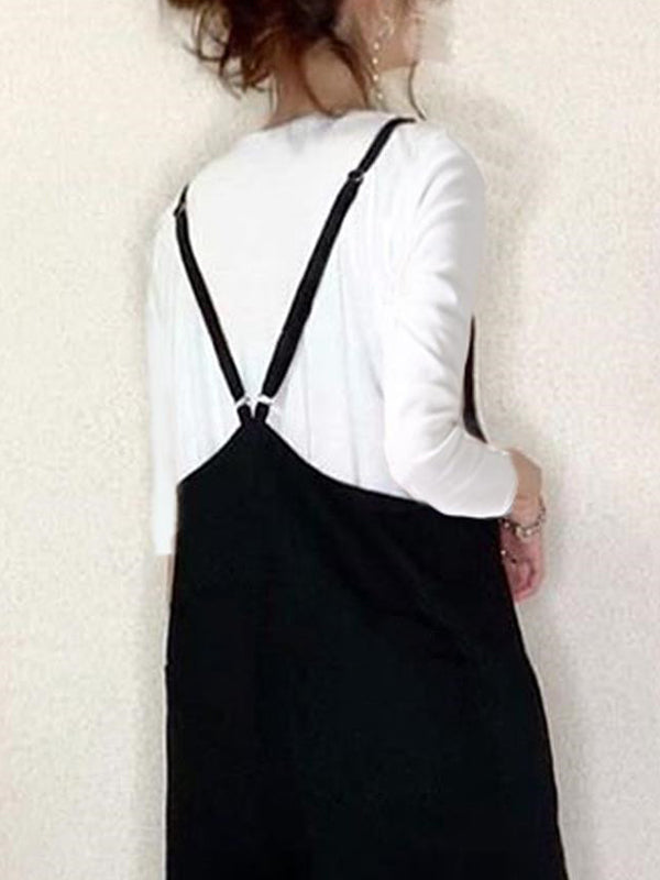 Loose Sleeveless Solid Color Split-Joint Spaghetti-Neck Overalls