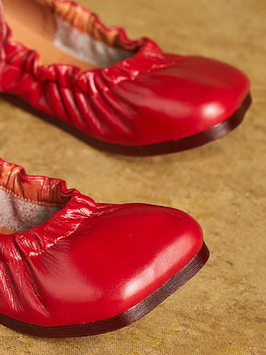 Women Summer Pure Color Soft Leather Flat Shoes