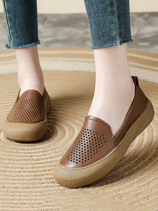 Women Summer Hollow Out Leather Flat Shoes