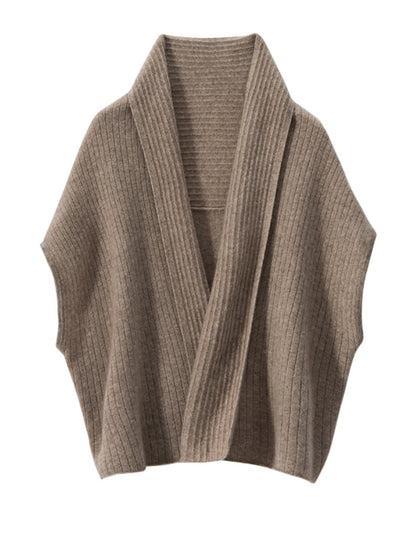 Women Solid Casual Cashmere Knitted Shawl Cardigan
