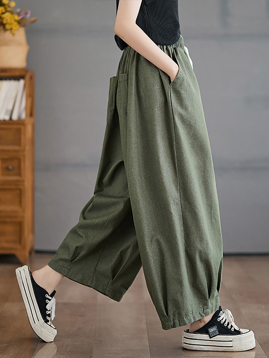 Women Summer Casual Pure Color Cotton Harem Pants
