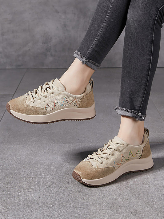 Women Genuine Leather Spliced Platform Sport Shoes