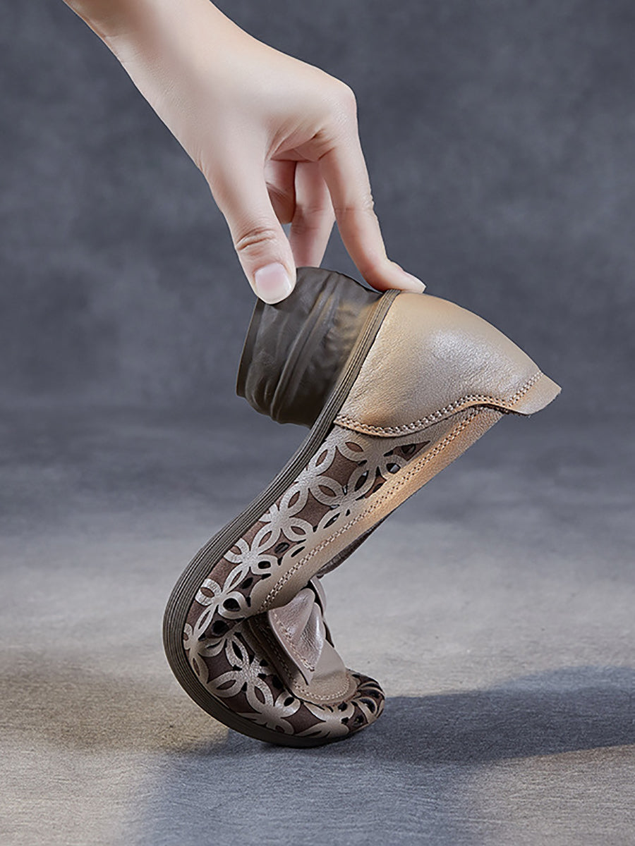 Women Summer Leather Flower Hollow Out Bowknot Shoes