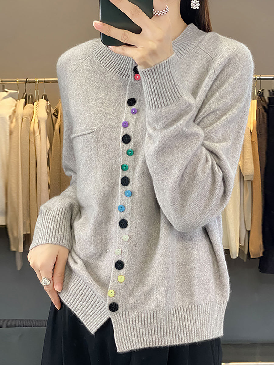 Women Autumn O-Neck Pure Color Knit Sweater