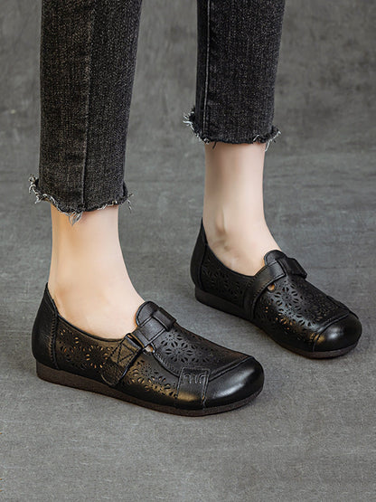 Women Summer Hollow Out Leather Low Heel Shoes