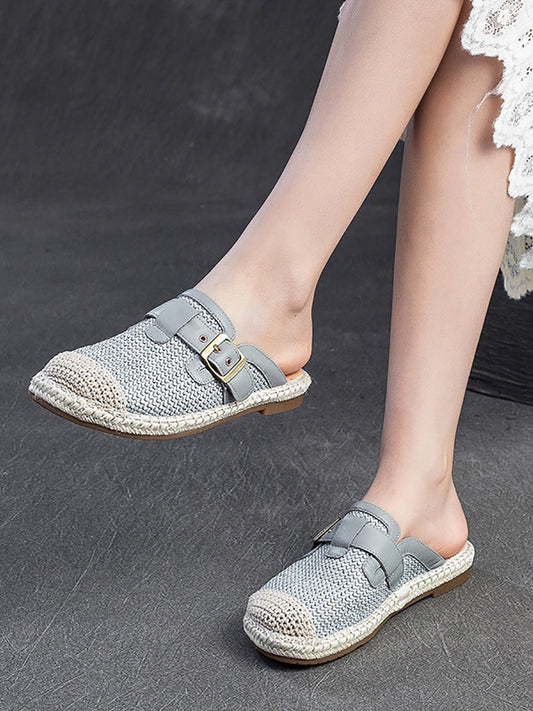 Women Summer Weave Leather Spliced Slippers