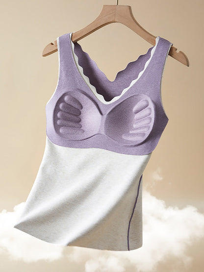 Women Solid Seamless Warm With Breast Pads Base Underwear