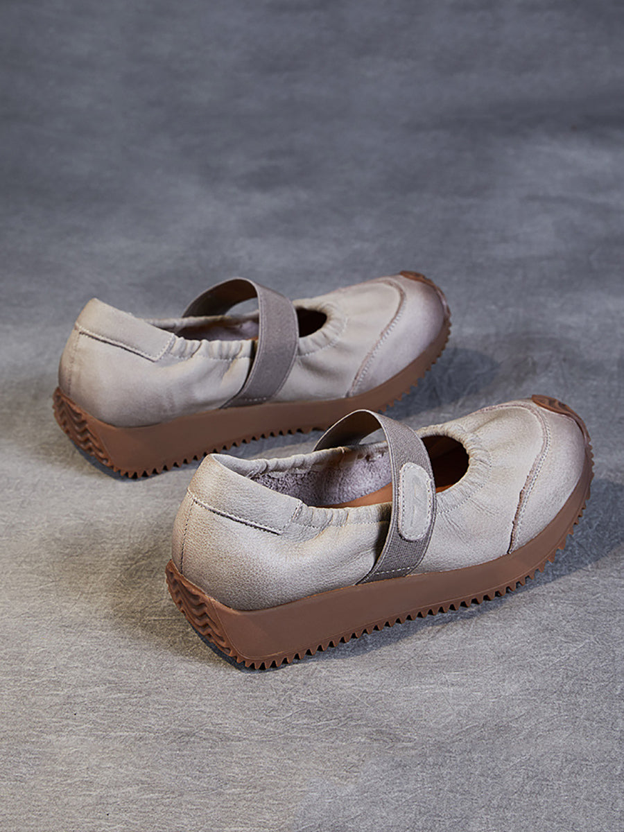 Women Summer Retro Solid Leather Platform Shoes