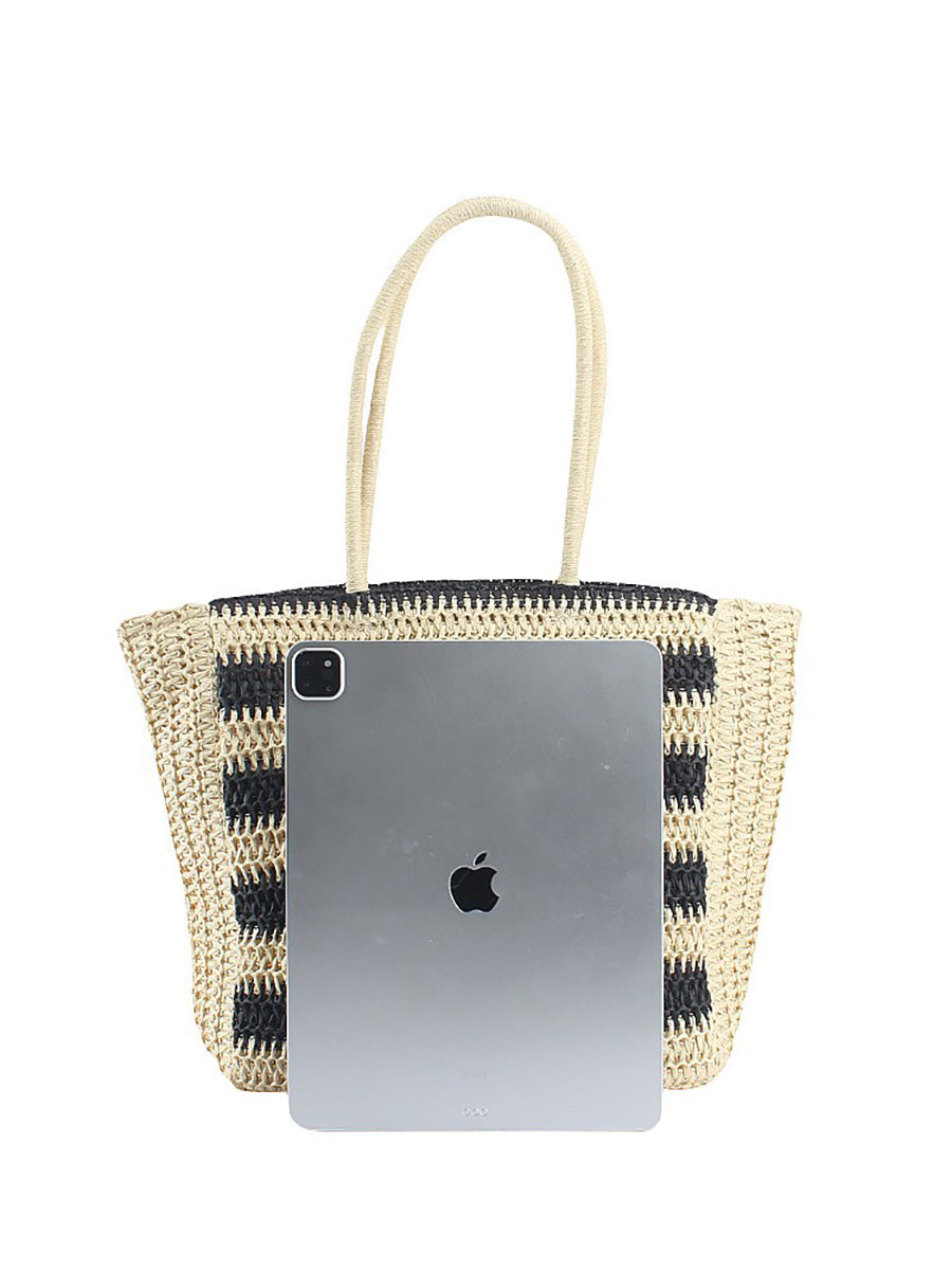 Women Fashion Colorblock Straw Weave Shoulder Bag