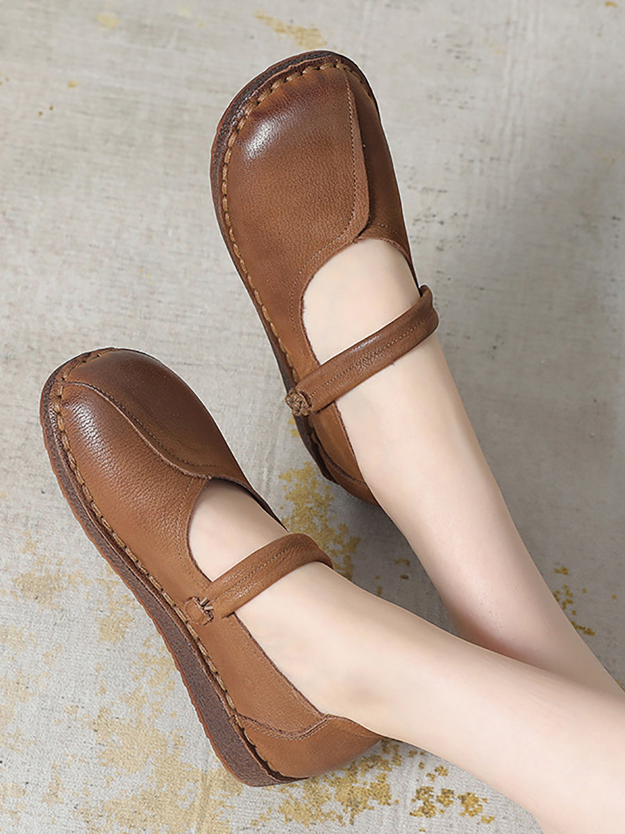 Women Vintage Leather Spliced Low Heel Flat Shoes