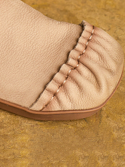 Women Casual Summer Pleated Genuine Leather Slippers