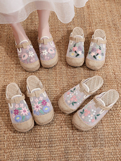 Women Summer Flower Embroidery Slippers