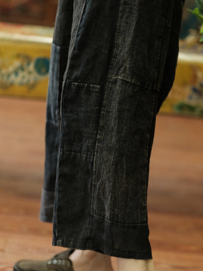 Women Vintage Spliced Summer Wide-leg Pants