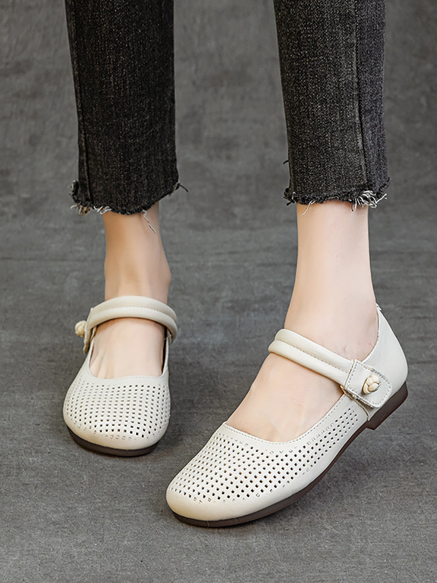 Women Casual Summer Genuine Leather Hollow Out Shoes