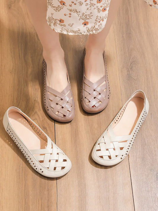 Women Summer Casual Leather Weave Low Heel Sandals