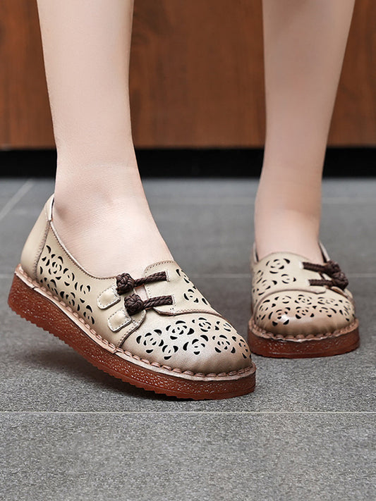 Women Summer Ethnic Hollow Out Low Heel Shoes