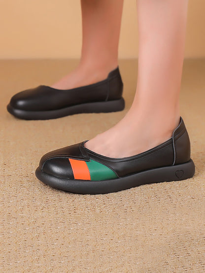 Women Artsy Colorblock Leather Spliced Flat Shoes