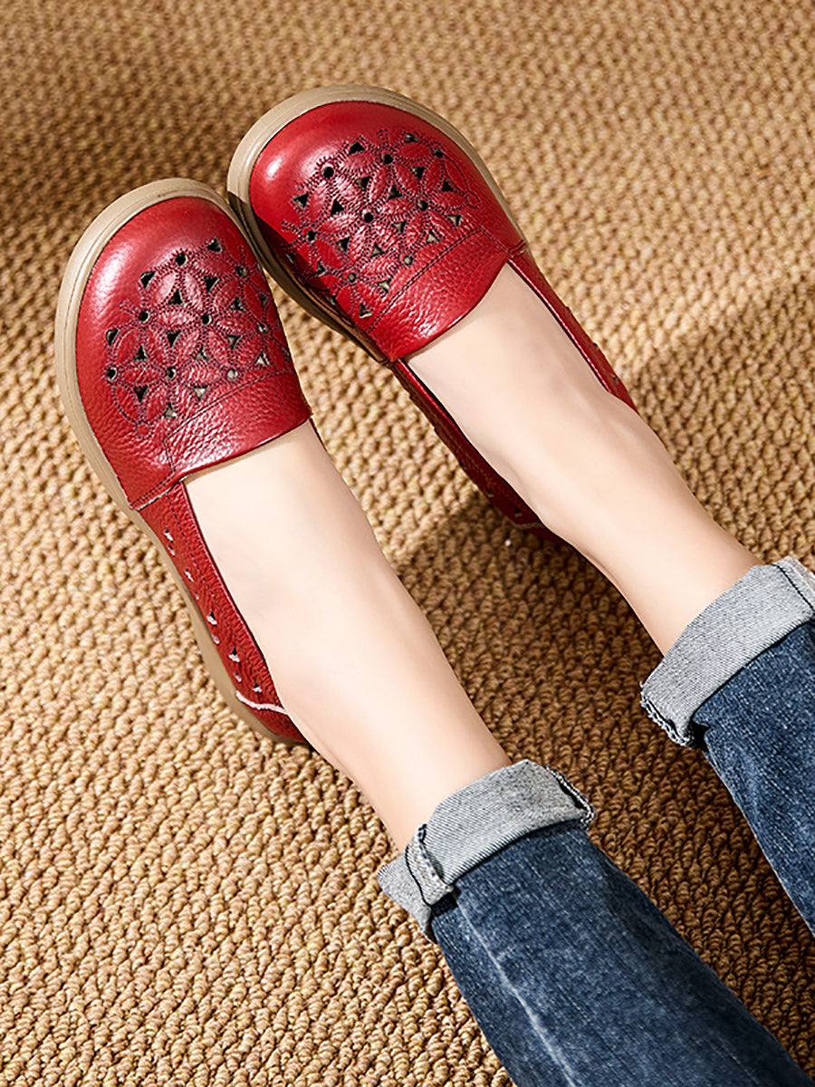 Women Summer Soft Leather Flower Mid Heel Shoes