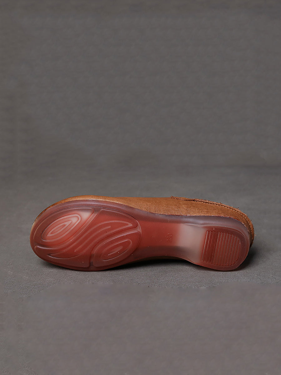 Women Retro Soft Leather Spliced Solid Low-Heel Shoes