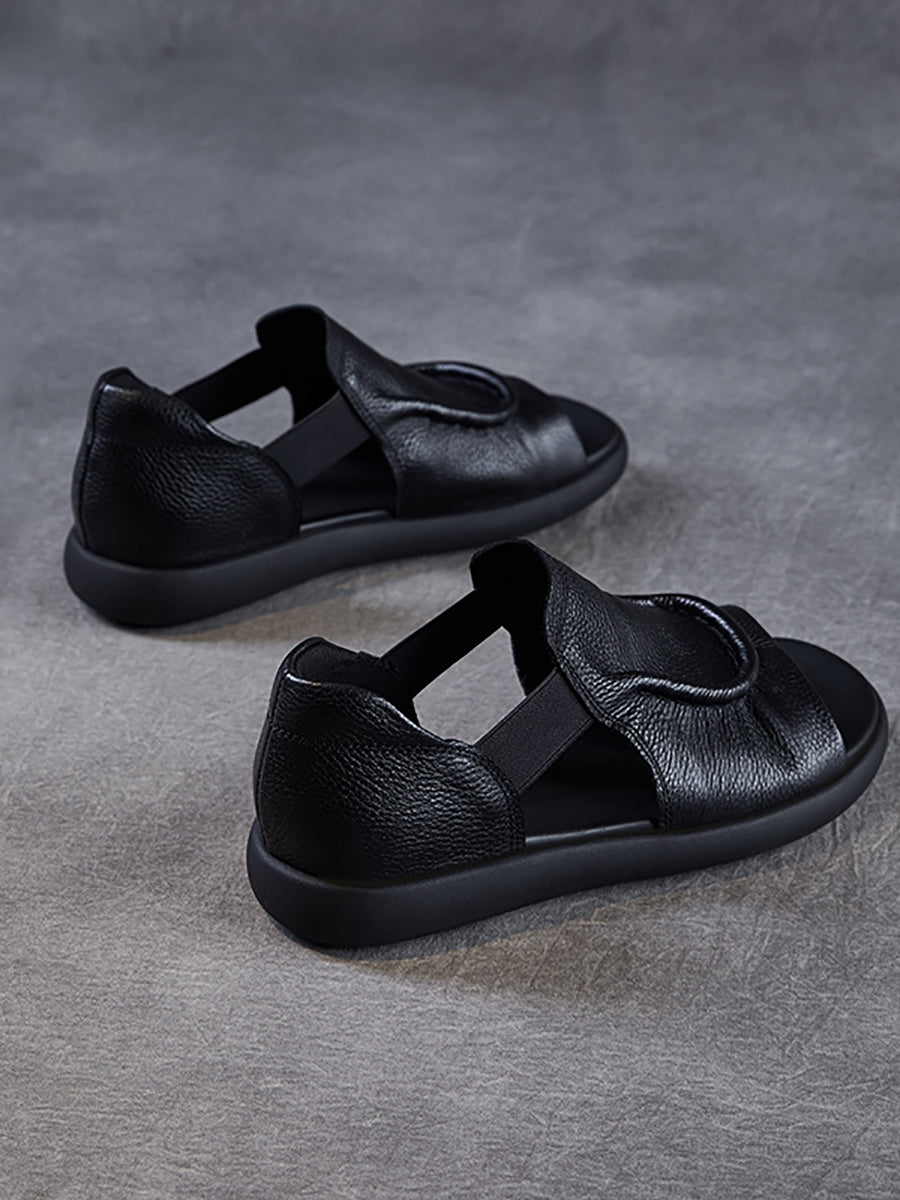 Women Summer Leather Open-Toe Flat Sandals