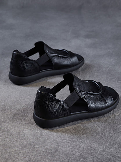 Women Summer Leather Open-Toe Flat Sandals