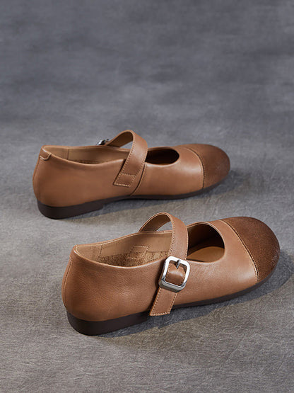 Women Summer Casual Soft Leather Spliced Low Heel Shoes