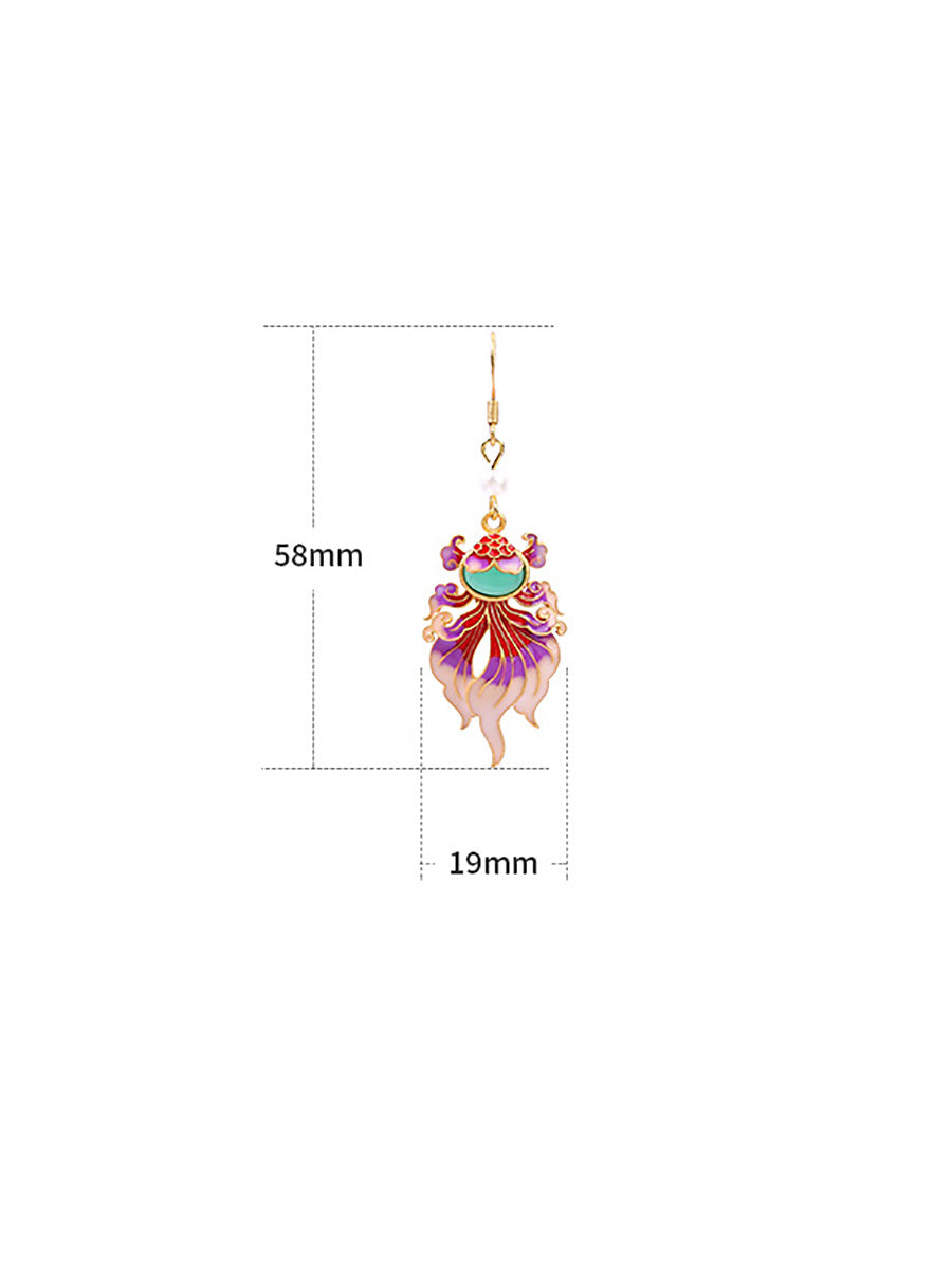 Women Vintage Enamel Koi Silver Earrings