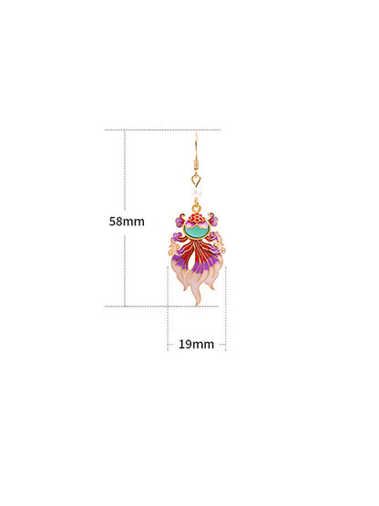 Women Vintage Enamel Koi Silver Earrings
