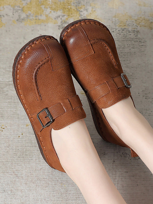 Women Vintage Summer Genuine Leather Flat Shoes