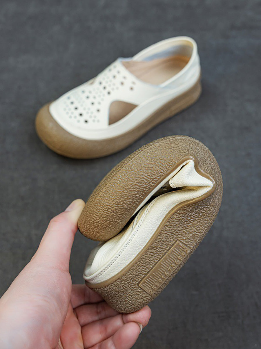 Women Summer Casual Hollow Out Leather Flat Shoes