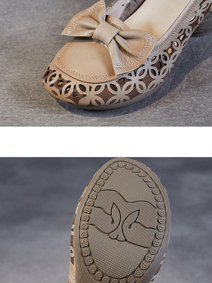 Women Summer Leather Flower Hollow Out Bowknot Shoes