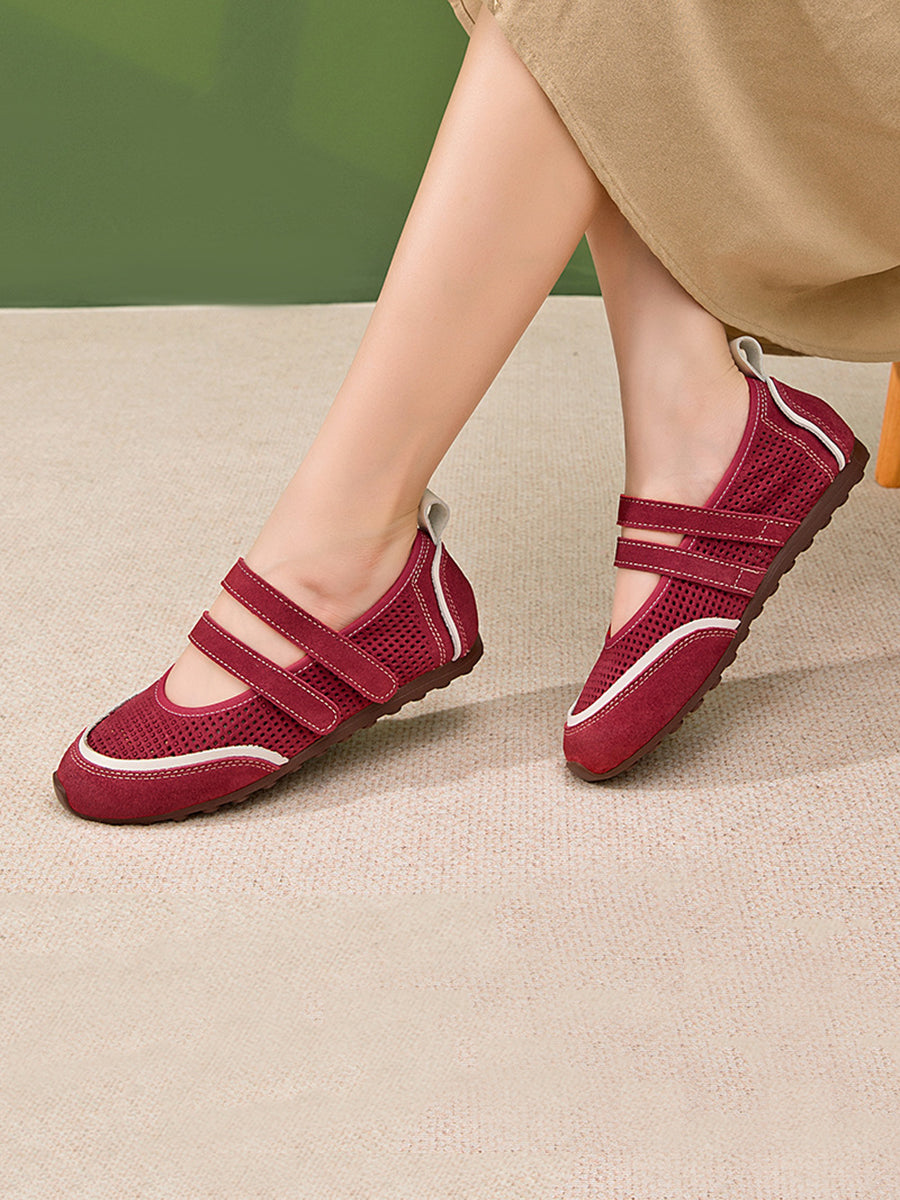 Women Casual Colorblock Leather Flat Shoes