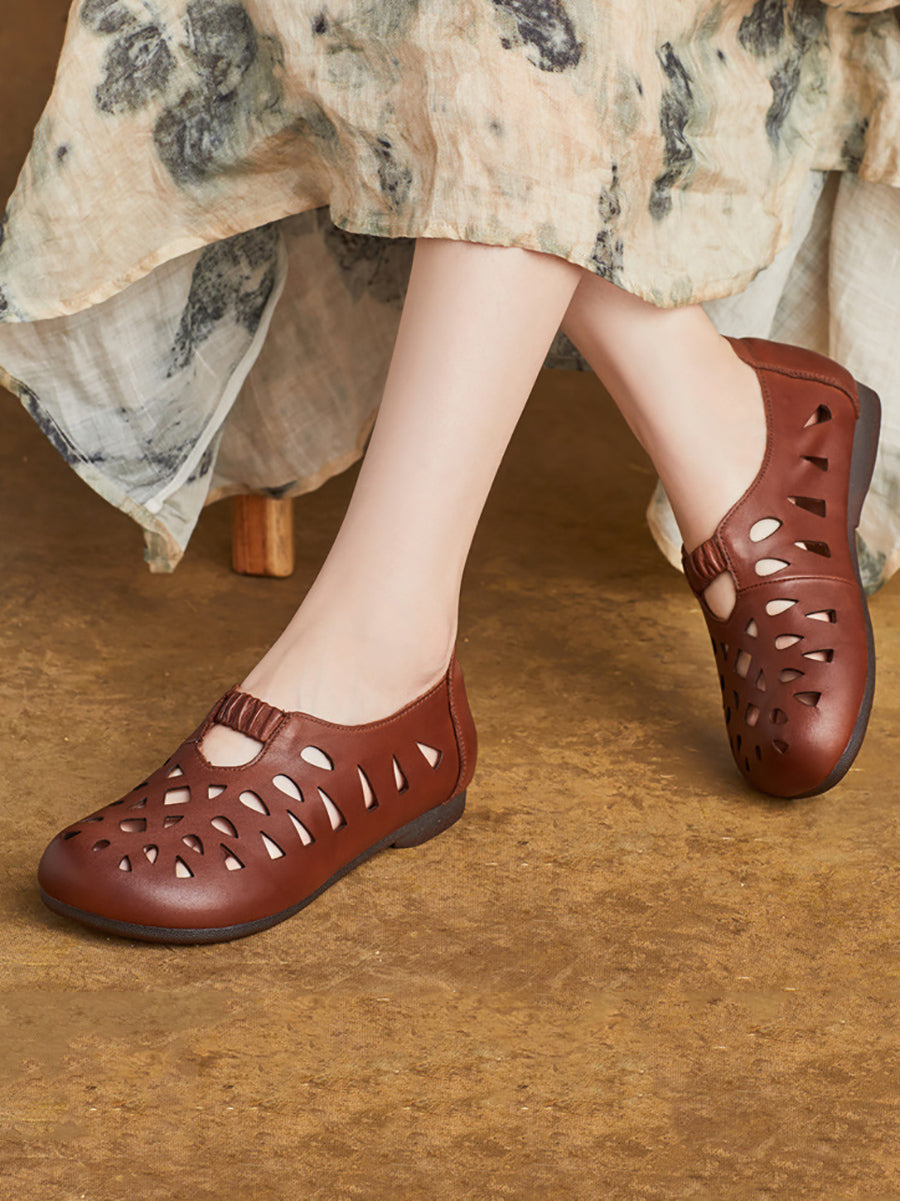 Women Summer Casual Leather Hollow Out Shoes