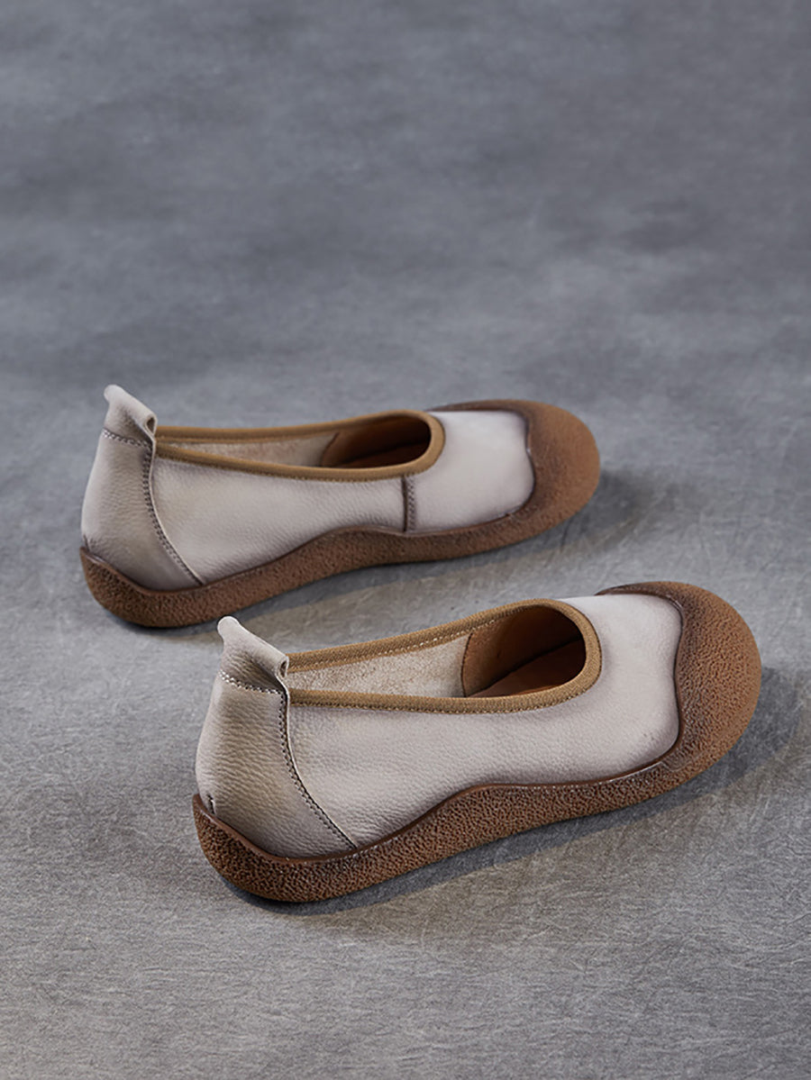 Women Summer Genuine Leather Colorblock Flat Shoes