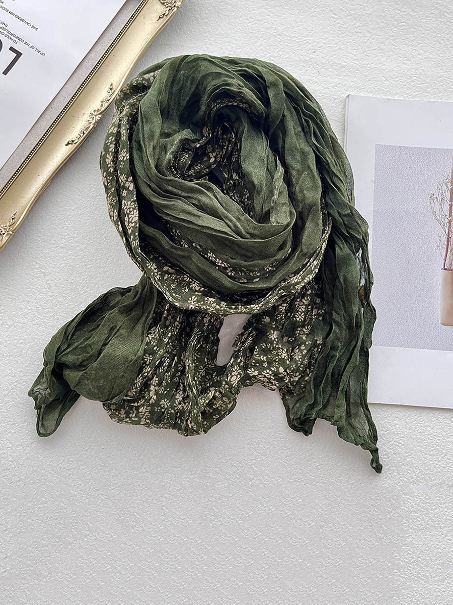 Women Retro Floral Colorblock Cotton Linen Shawl Scarf