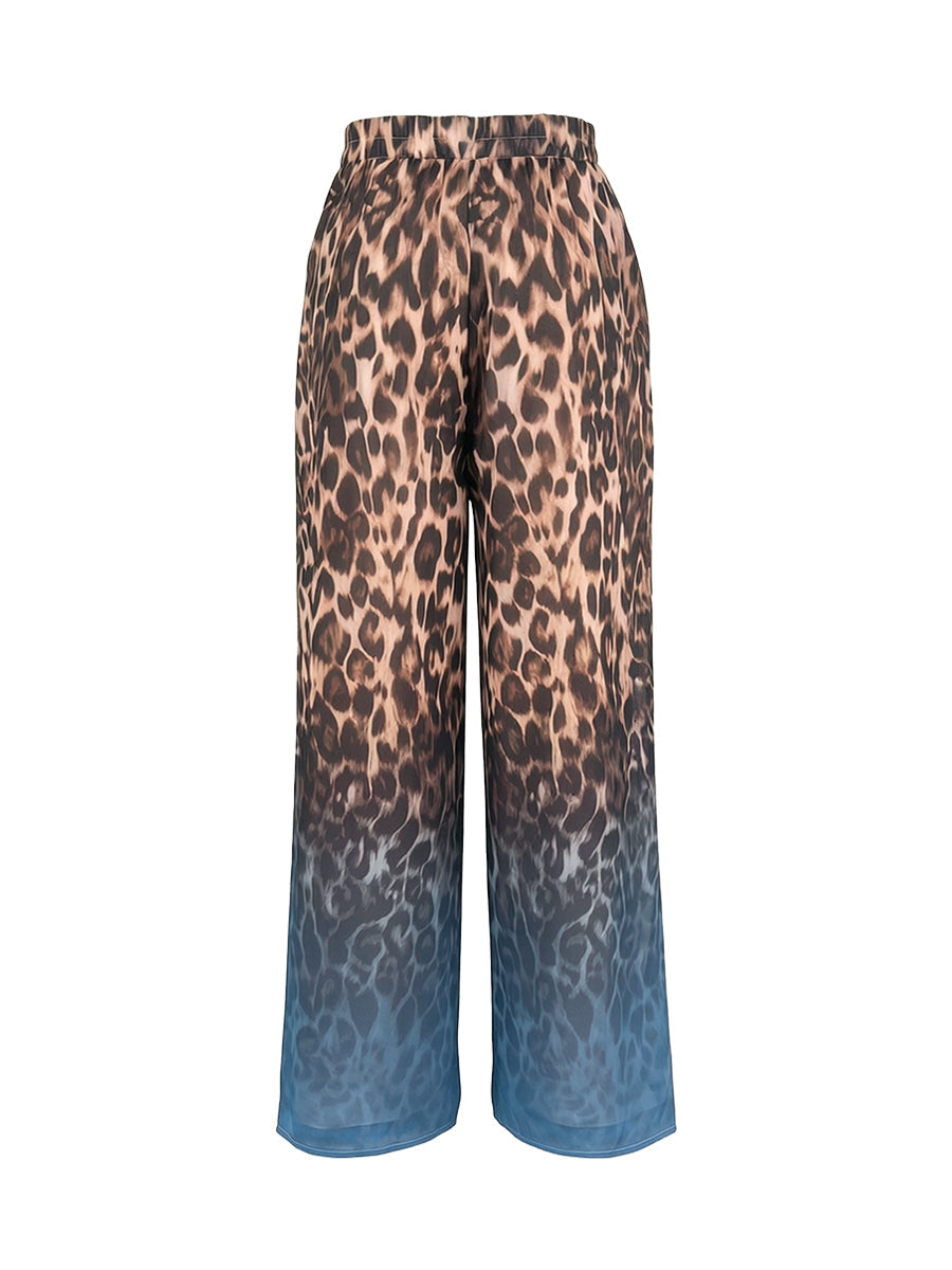 High Waisted Loose Gradient Leopard Pants Trousers