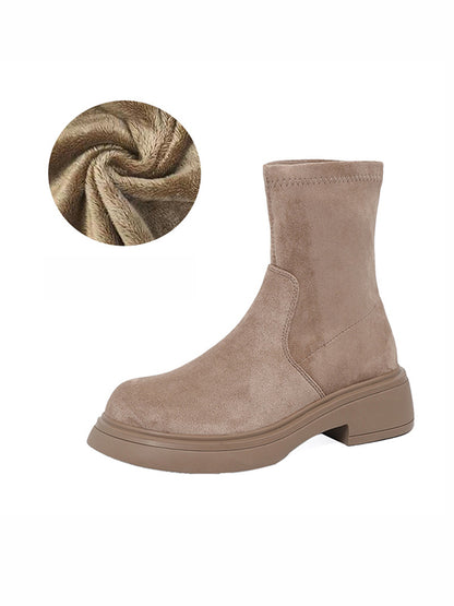 Round-Toe Split-Joint Velvet Boots
