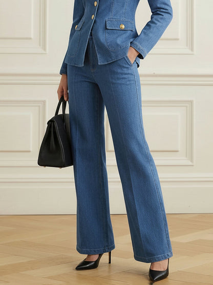 High Waisted Pockets Solid Color Jean Pants Bottoms
