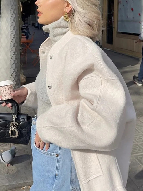 Long Sleeves Loose Split-Joint Round-Neck Outerwear