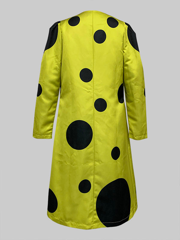 Long Sleeves Loose Pleated Polka-Dot Split-Joint Round-Neck Outerwear