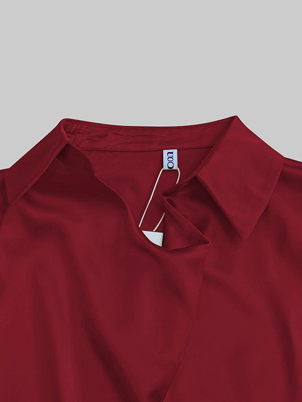 Long Sleeves Loose Solid Color Heaps Collar Blouses&Shirts Tops