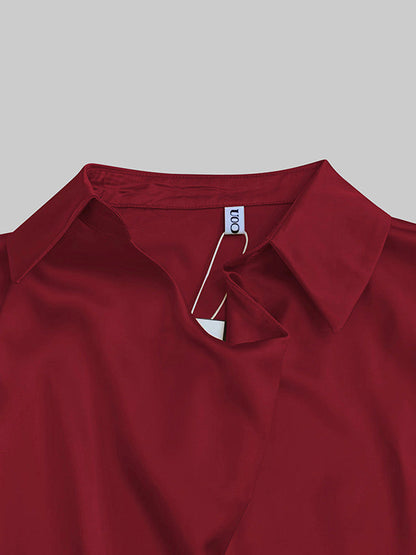 Long Sleeves Loose Solid Color Heaps Collar Blouses&Shirts Tops