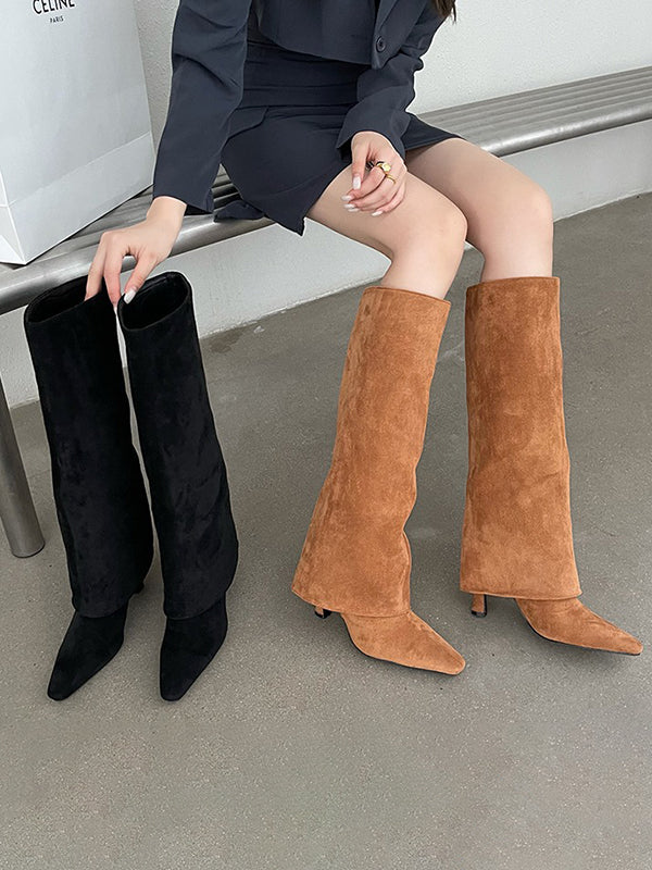 Stilettos Pointed-Toe Solid Color Boots