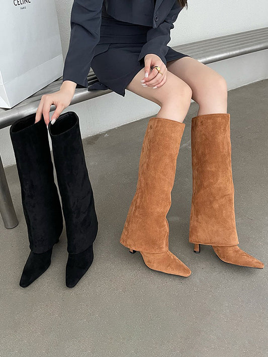 Stilettos Pointed-Toe Solid Color Boots