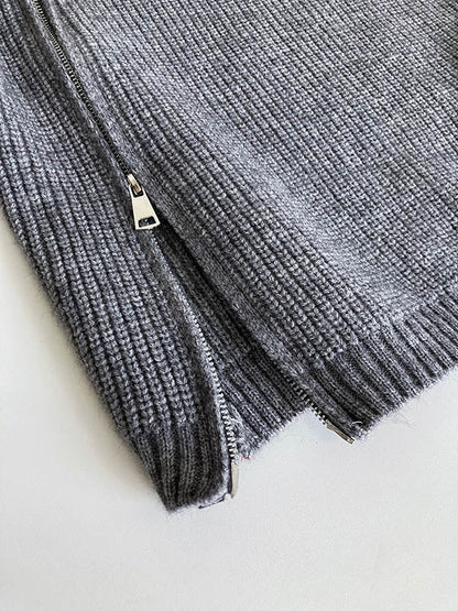 Long Sleeves Loose Split-Joint Split-Side Zipper High Neck Sweater Tops