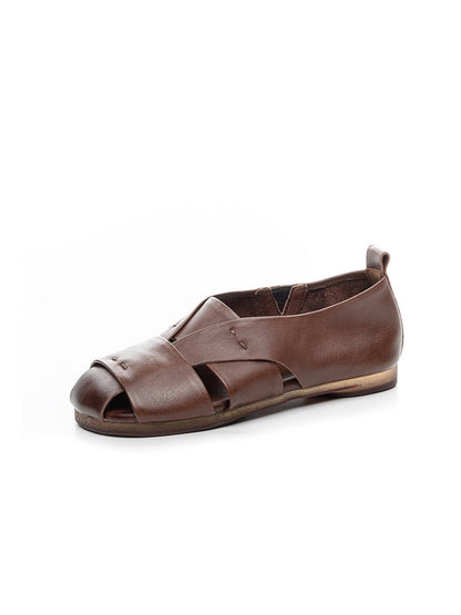 Women Vintage Genuine Leather Flat Sandals